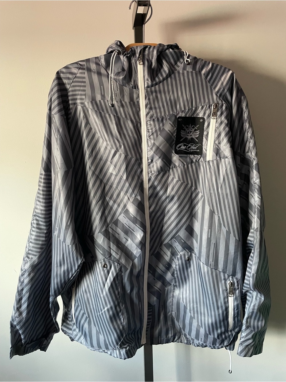 Y2K 2000s Vintage One Industries Track Jacket Streetwear Grey Stripe Mens BMX